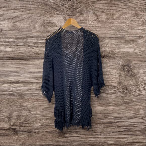 American Eagle Black Open Crochet Fringe Hem Cardigan Women's Size X-Small - Picture 2 of 7